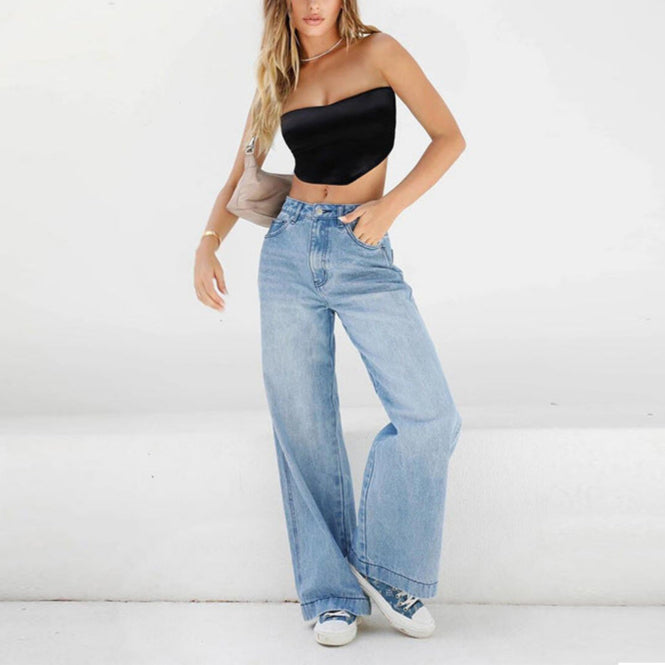 High Waist Loose Wide Leg Mopping Jeans