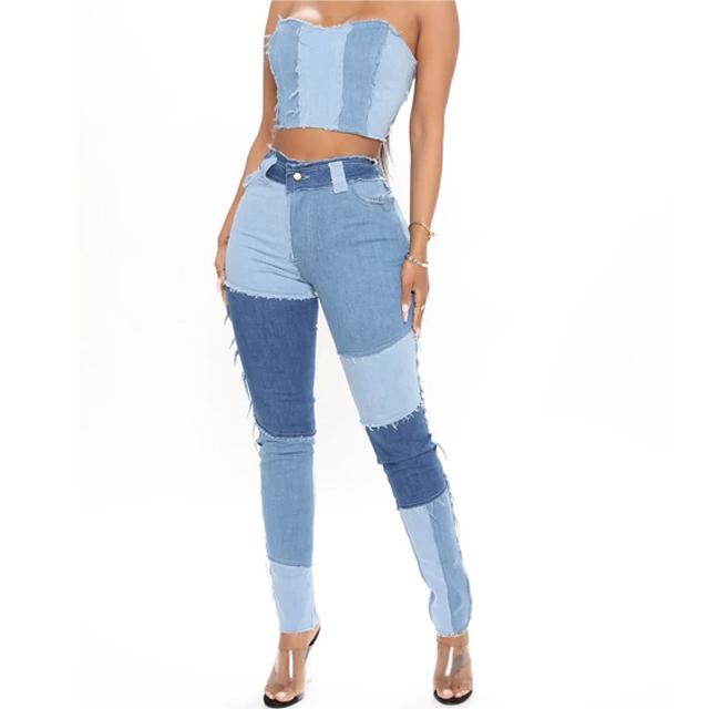 Fashion Color-blocking Skinny Jeans