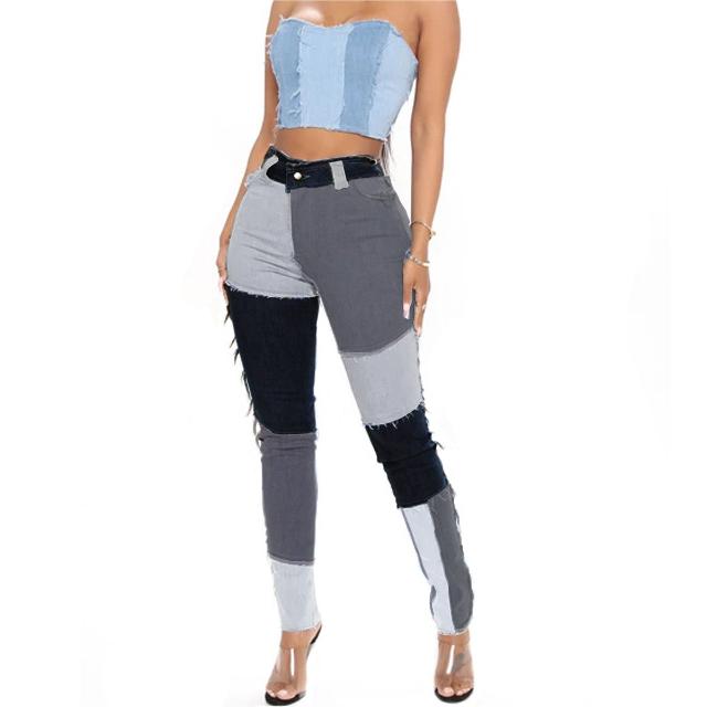 Fashion Color-blocking Skinny Jeans