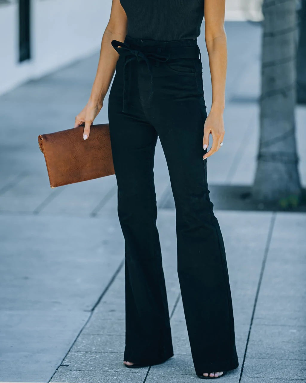 Lace-up Wide-leg Bootcut Denim Trousers