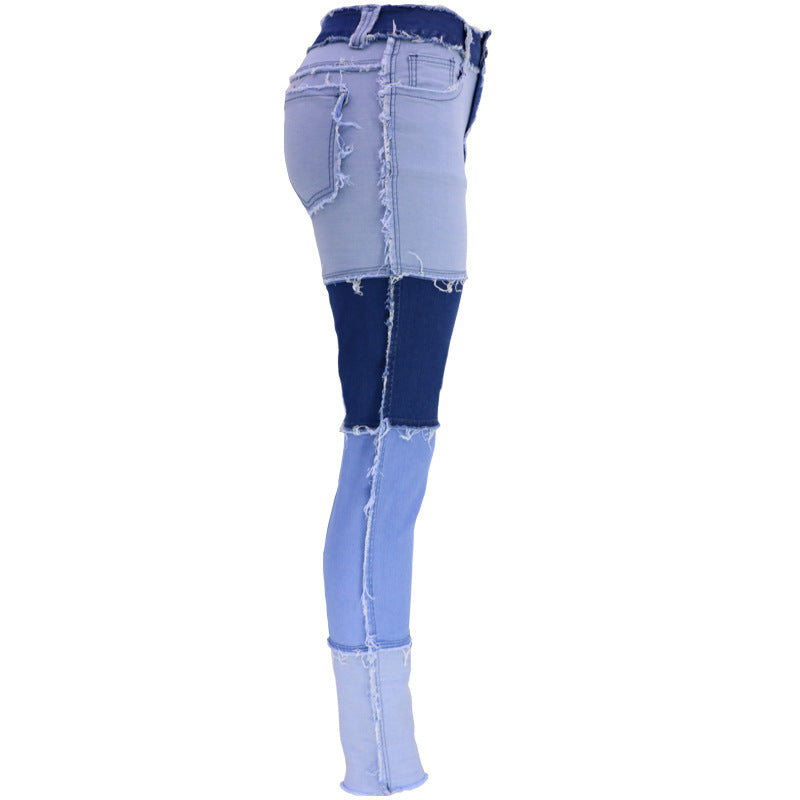 Fashion Color-blocking Skinny Jeans