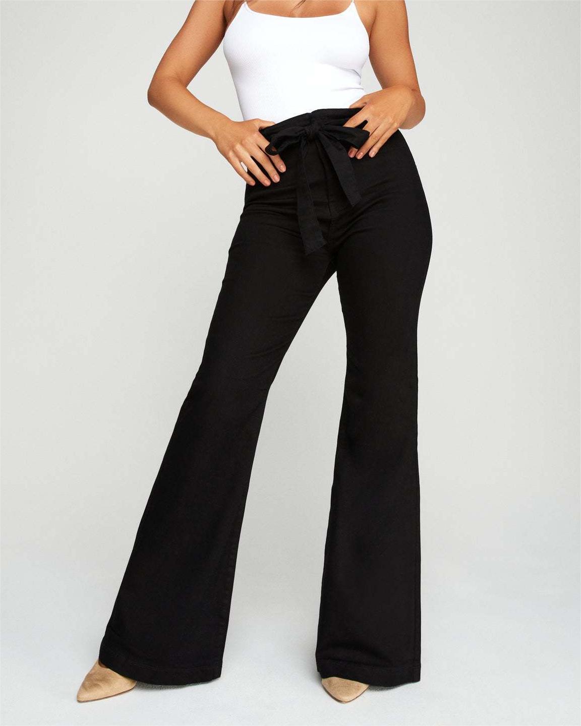 Lace-up Wide-leg Bootcut Denim Trousers