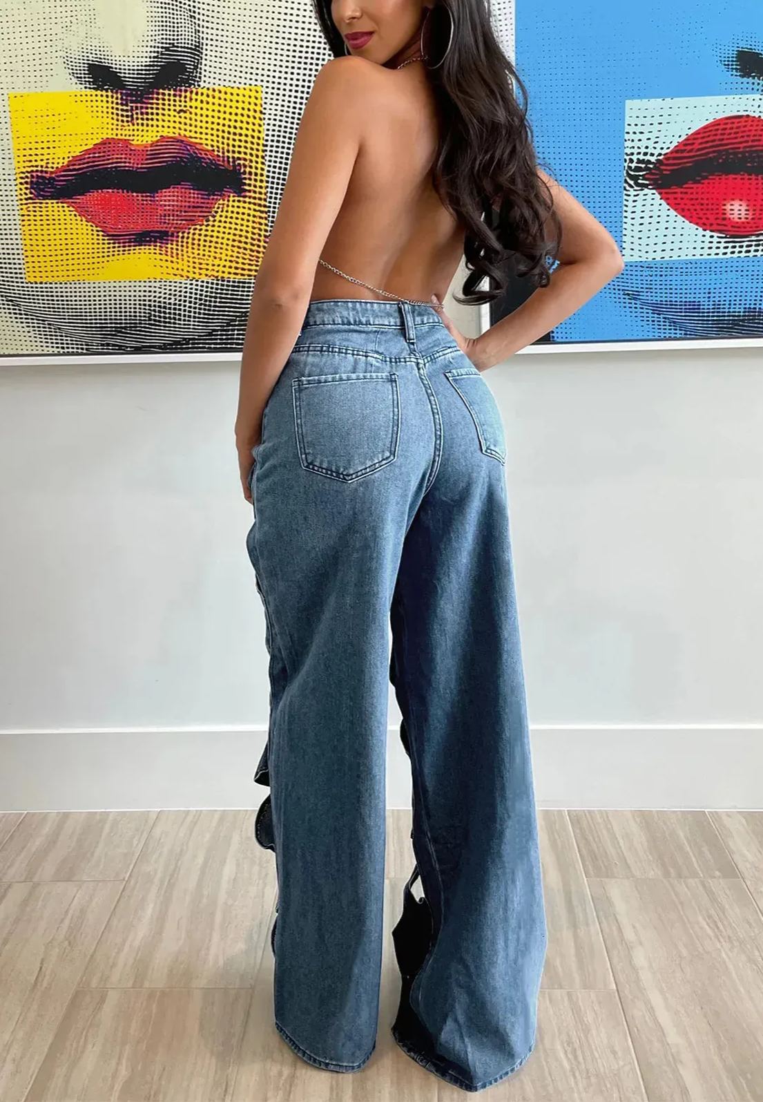 Women's Vintage Cut Hollow Open Front Criss Cross Straight Jeans (Buy 2 Free Shipping)